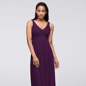 Bridesmaid's Long Mesh Dress with Cowl Back - Plum